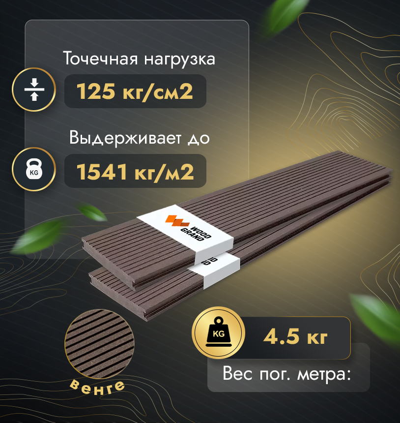 Террасная доска из ДПК полнотелая 150x22 мм